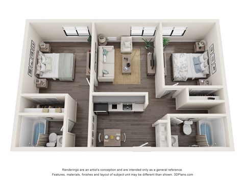 Floor plan for 2 beds, 2 baths, 716 sqft
